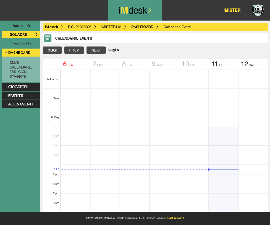 Calendario eventi di iMister